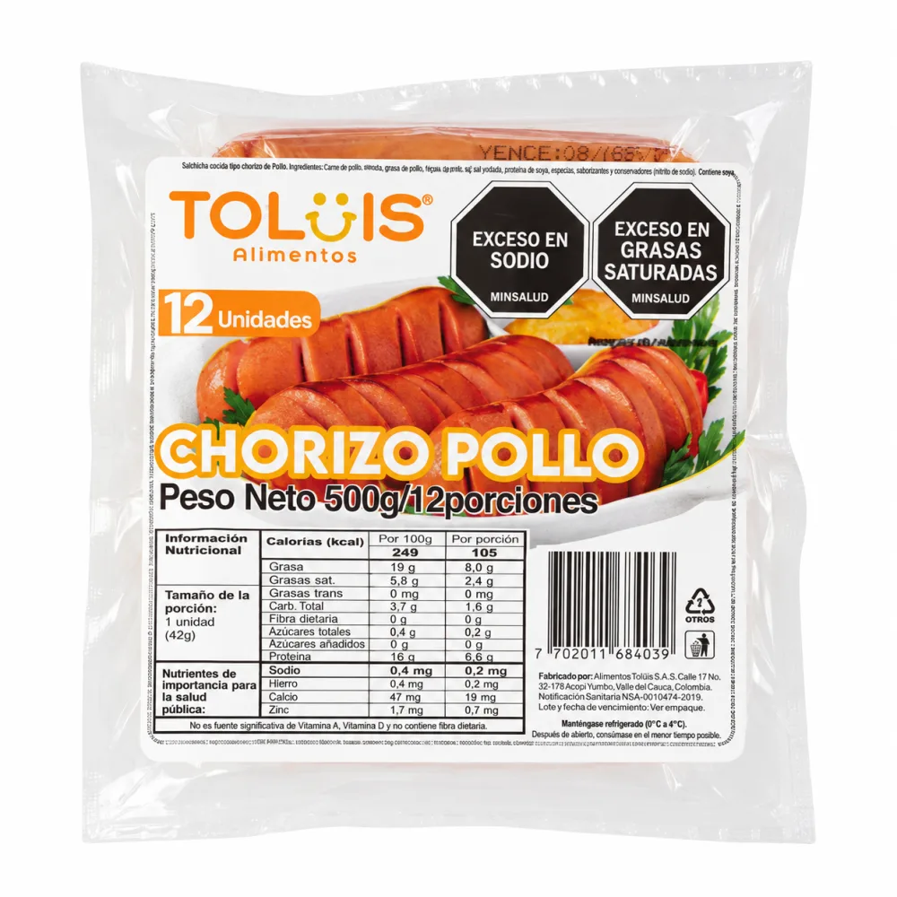 CHORIZO POLLO TOLUIS X 500 G*12