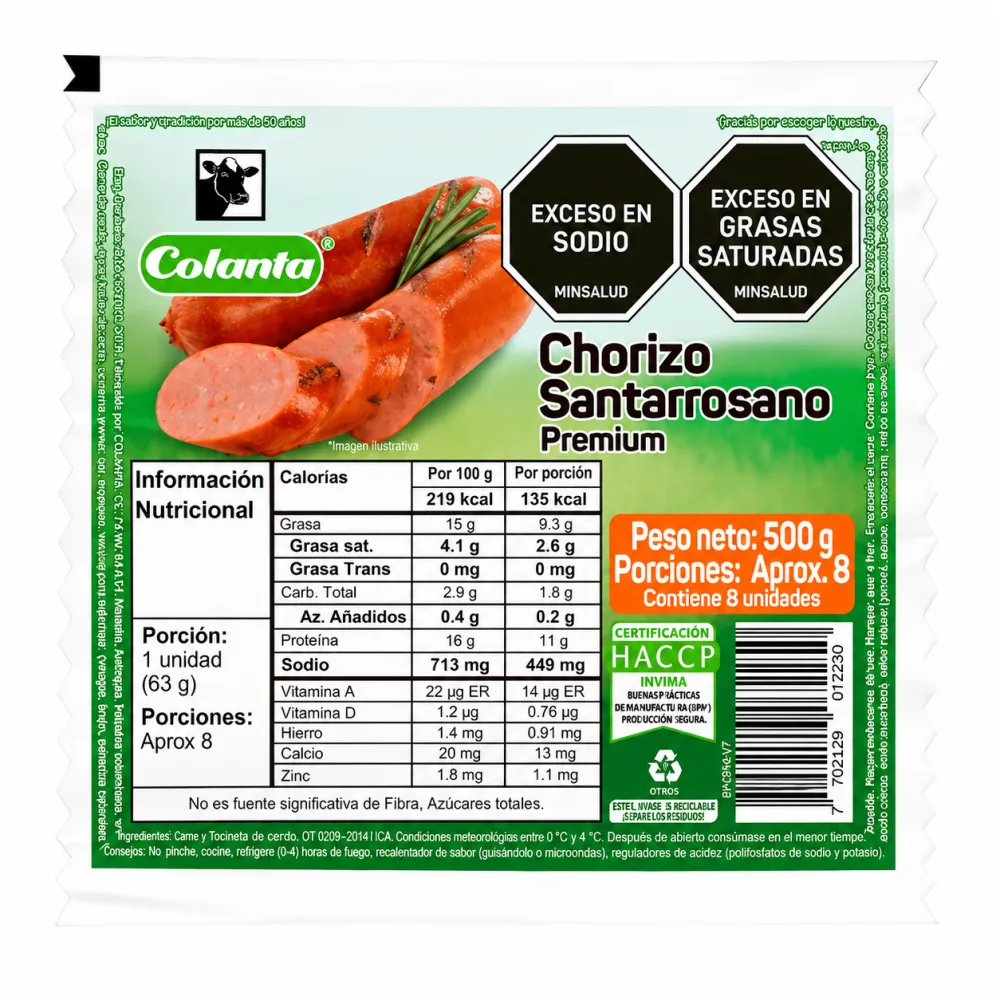 CHORIZO SANTAROSANO COLANTA X 500 G