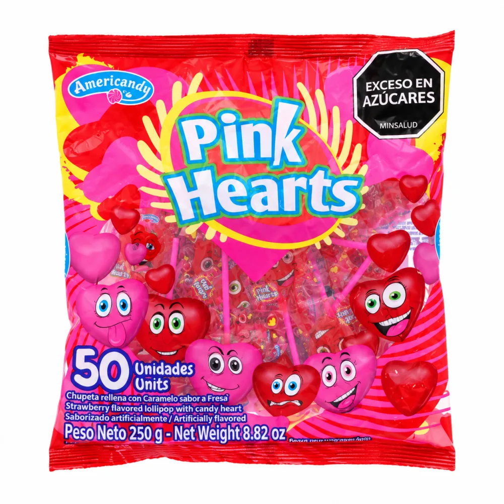 CHUPETA PINK HEARTS X 50 UND
