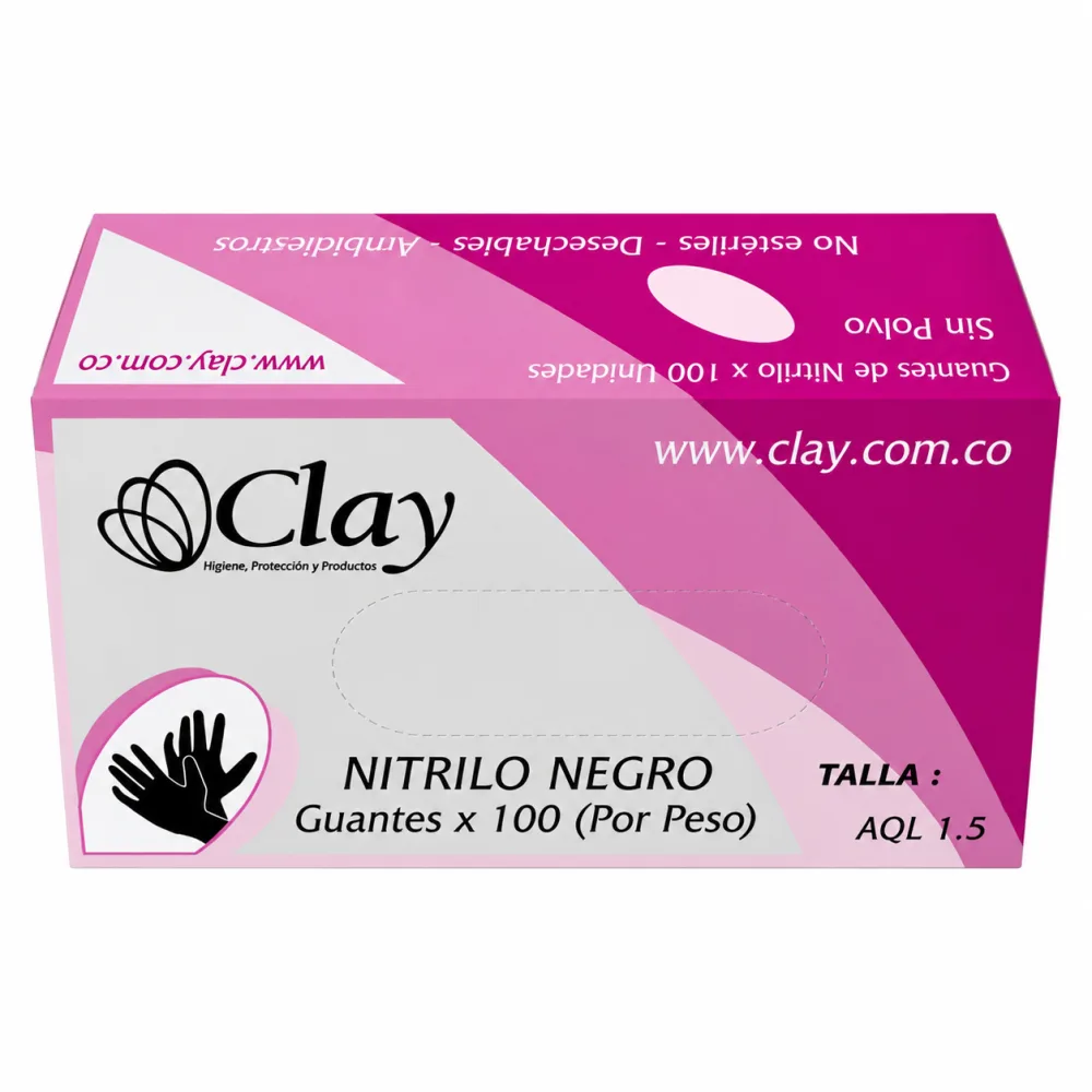 GUANTES NITRILO NEGRO CLAY SIN POLVO * 100