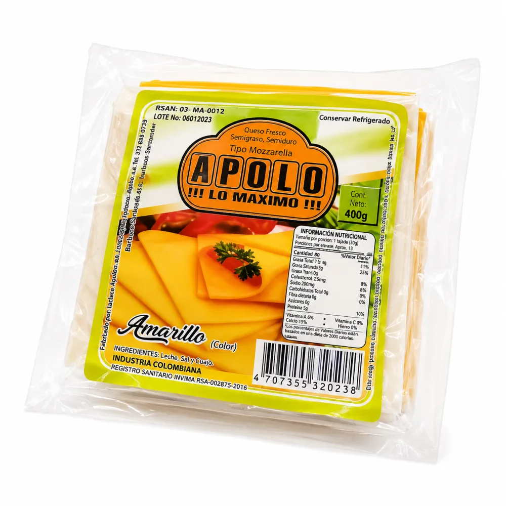 QUESO AMARILLO TAJADO APOLO X 400 G