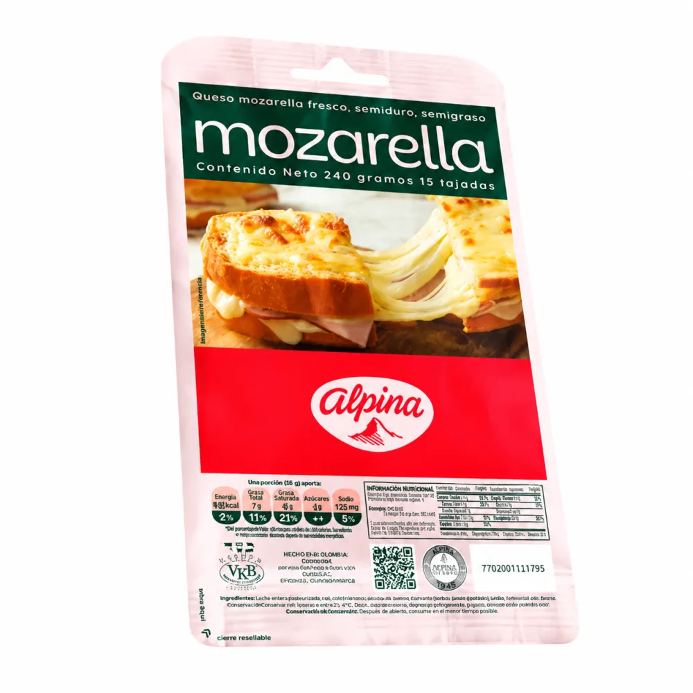 QUESO MOZZARELLA TAJADO ALPINA X 240G