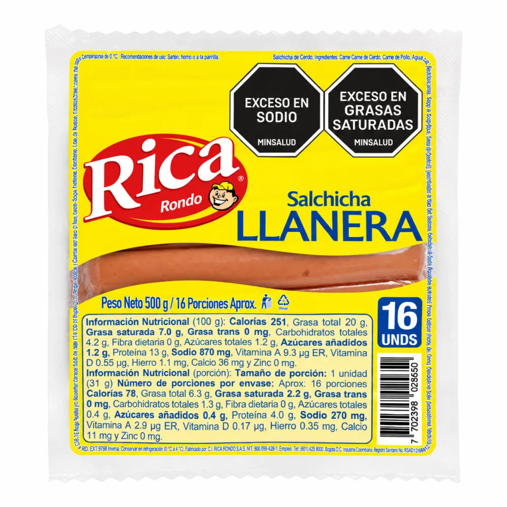 SALCHICHA LLANERA RICA X 500